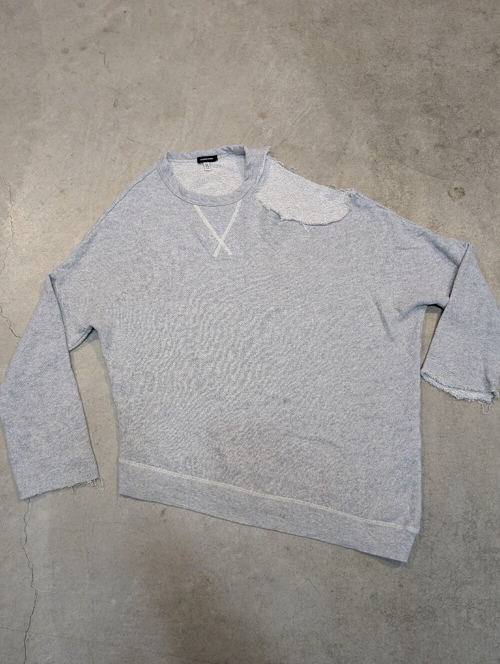 R13 Distorted Sweatshirt Light Gray Distressed Crewneck Sweater Mens S Japanese